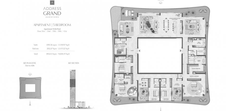 Apartment in Address Grand Downtown in Downtown Dubai (Downtown Burj Dubai), UAE 5 bedrooms, 892.61 sq.m. № 575462