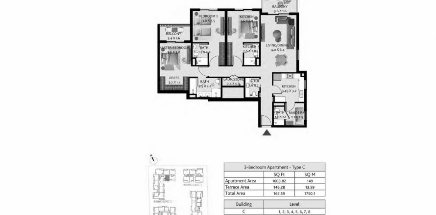 阿联酋 Dubai Jebel Ali 公寓 THE GOLF RESIDENCES 3 卧, 162.59 平方米 , 编号 367251