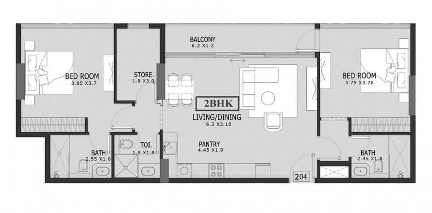 Apartament në Estrella By Nexus në Wadi Al Safa 3, Dubai, Emiratet e Bashkuara Arabe 2 dhoma gjumi, 101.4 m2. № 576855