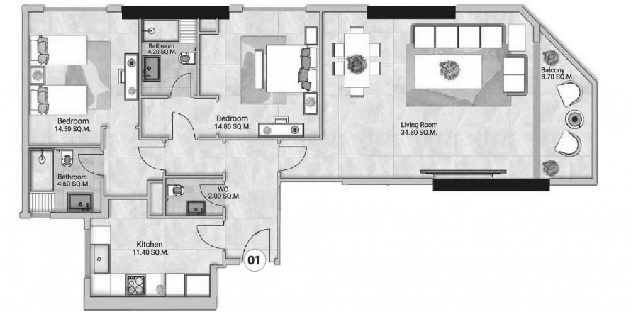 Apartment in Oasis Tower in Ajman, UAE 2 bedrooms, 166.72 sq.m. № 544326