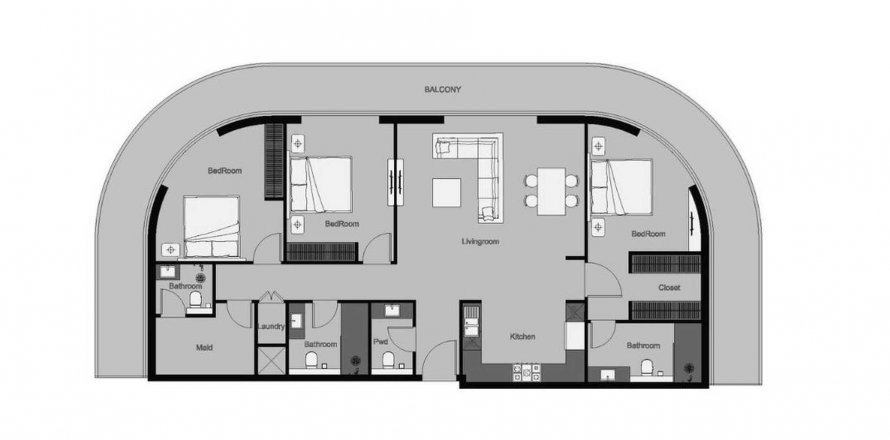 Byt v THE CENTRAL DOWNTOWN v Arjan, Dubai, SAE 3 ložnice, 204.8 m² Č.: 370569