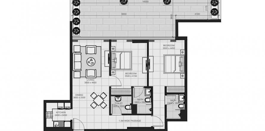 Floor plan «TYPE C», 2 bedrooms, in Evora Residences