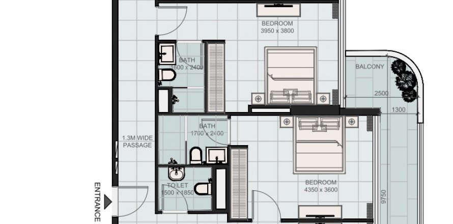 Διαμέρισμα κάτοψη «TYPE A», 3 υπνοδωμάτια σε Evora Residences