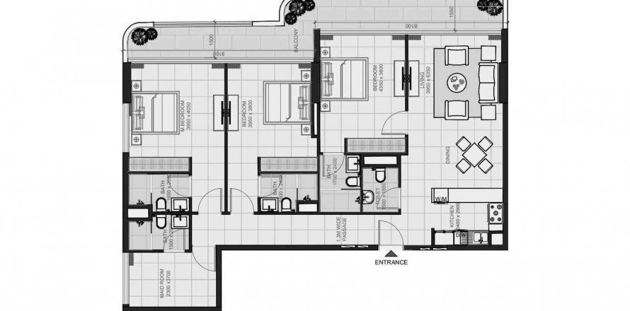 Floor plan «TYPE C», 3 bedrooms, in Evora Residences