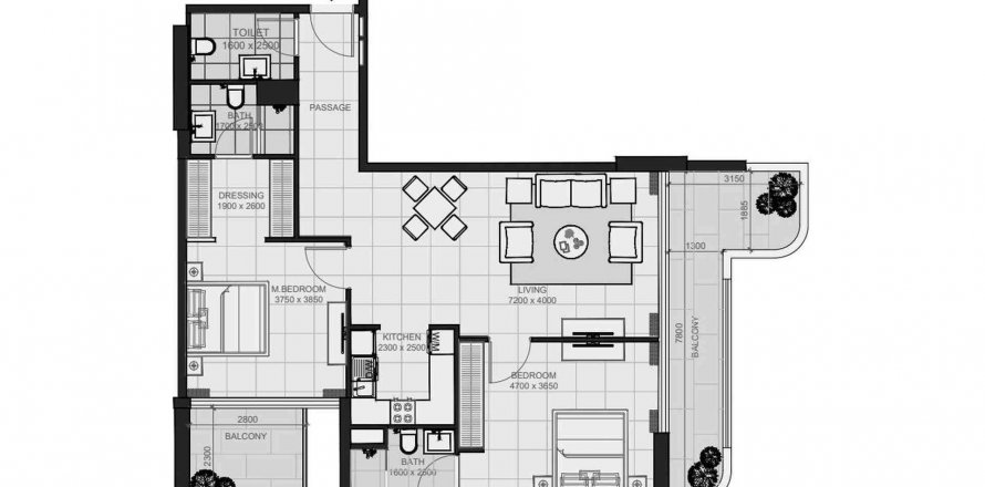 Floor plan «2BR», 2 bedrooms, in Evora Residences