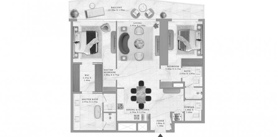 Apartment in The Bristol Luxury in Dubai Marina, UAE 2 bedrooms, 139.82 sq.m. № 576868