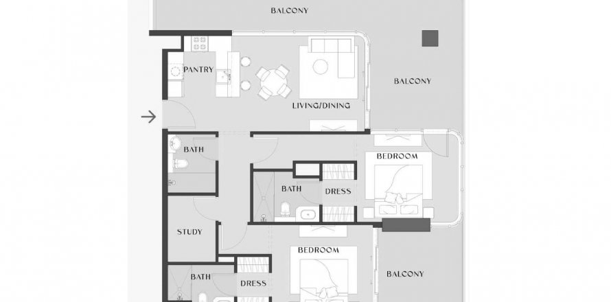 Пәтер Chelsea Gardens, Аль-Сатва, Дубай, БАӘ-да 2 жатын бөлмелер, 136.1 м² № 575448