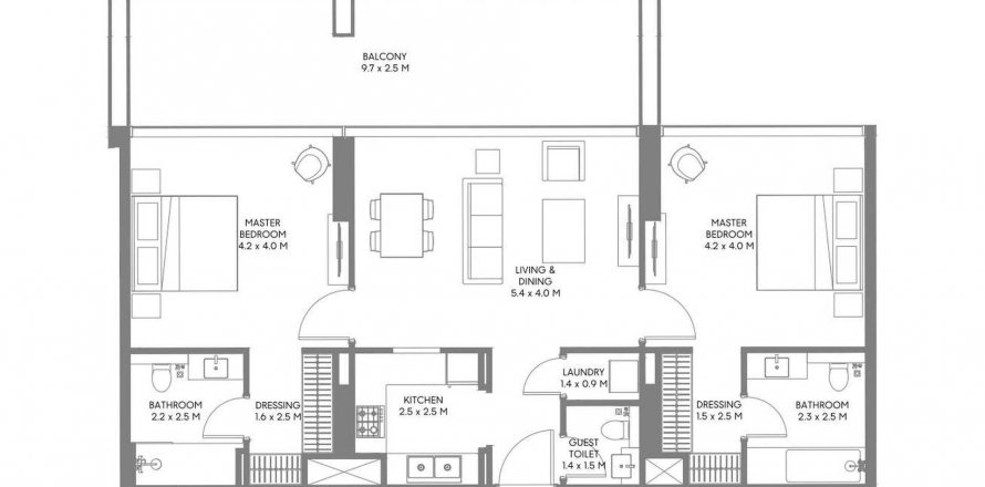 Byt v Safa Parkview v Muwaileh Commercial, Sharjah, SAE 2 ložnice, 123.86 m² Č.: 590434