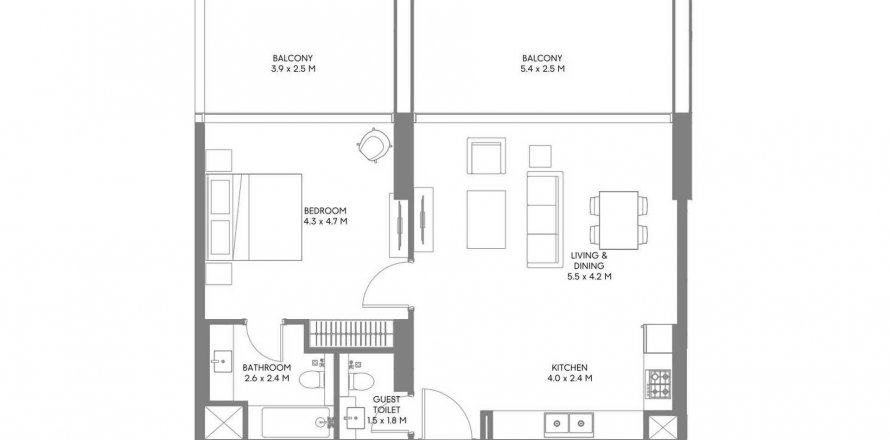 Byt v Safa Parkview v Muwaileh Commercial, Sharjah, SAE 1 ložnice, 95.9 m² Č.: 590432