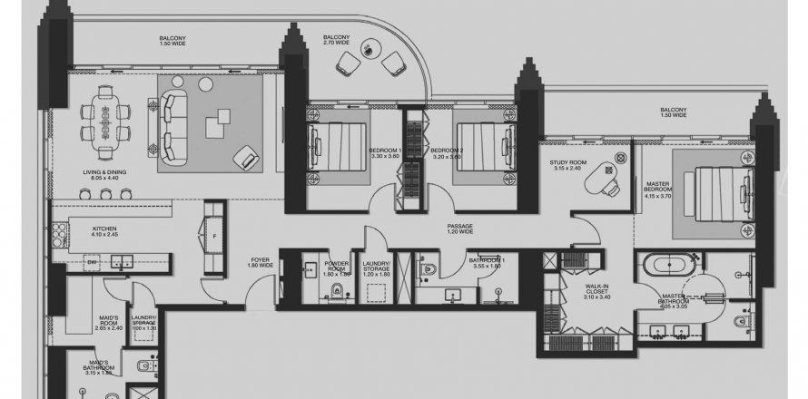 Byt v Atelis at d3 v Dubai Design District, SAE 3 ložnice, 228.84 m² Č.: 585801