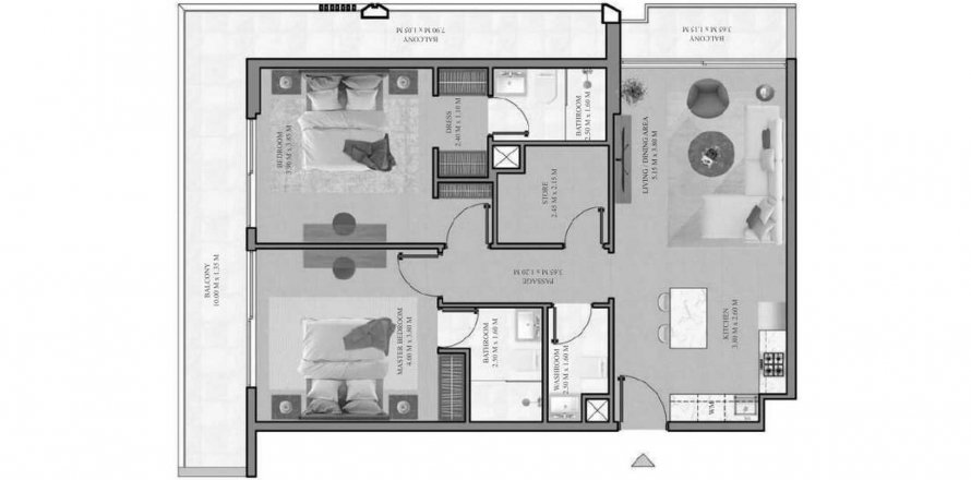 Byt v Arista One v Al Satwa, Dubai, SAE 2 ložnice, 121.61 m² Č.: 582236