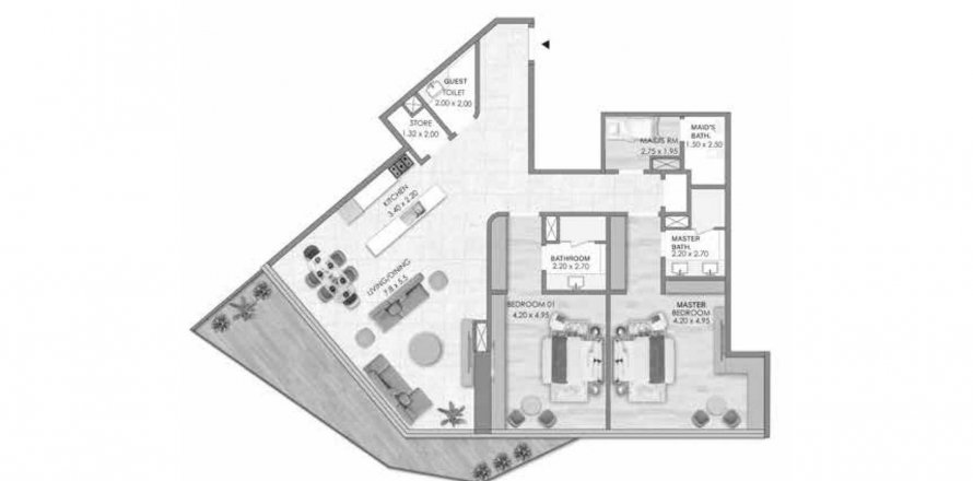 Byt v Habtoor Grande Residence v Dubai Marina, SAE 2 ložnice, 202.06 m² Č.: 389140