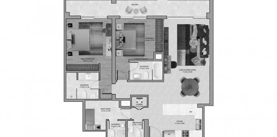 Byt v Marriott Residences v Al Barsha, Dubai, SAE 2 ložnice, 135.27 m² Č.: 575584