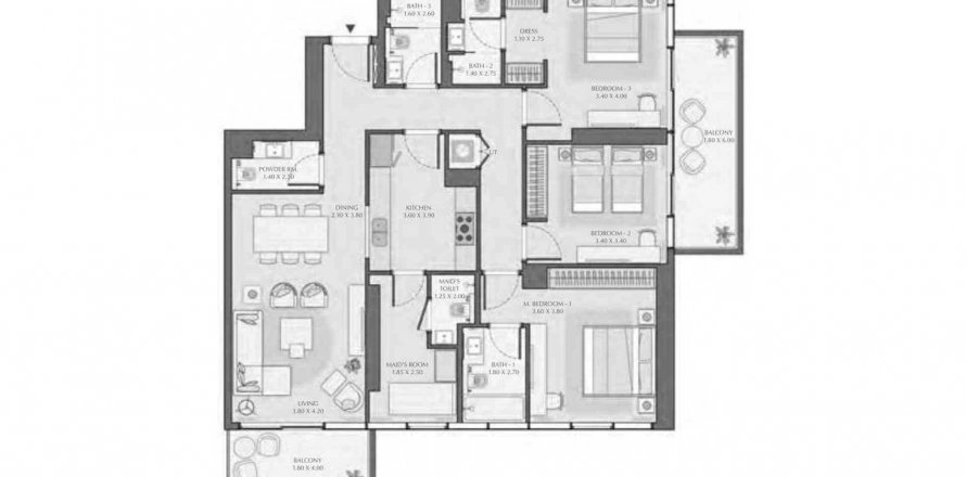 Apartman u Avenue Park Towers u Al Wasl, Dubai, UAE 162.67 m2, 3 spavaćih soba Br. 581183